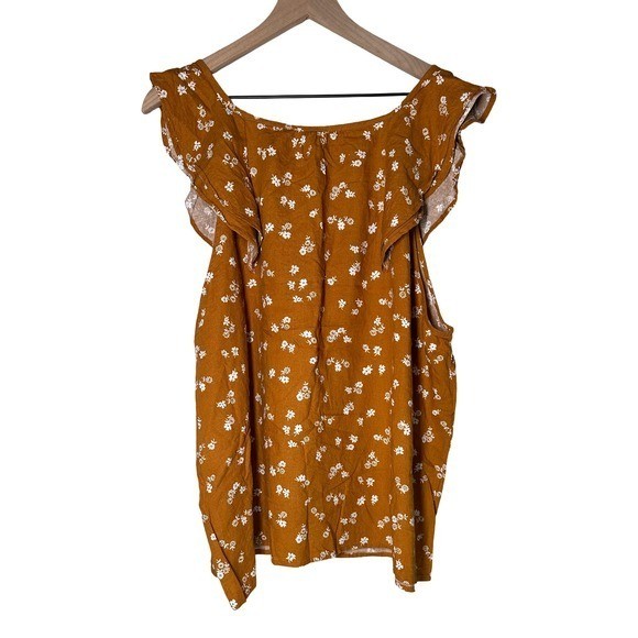 Old Navy XXL Rust Floral Ruffle Button Front Cotton Sleeveless Top