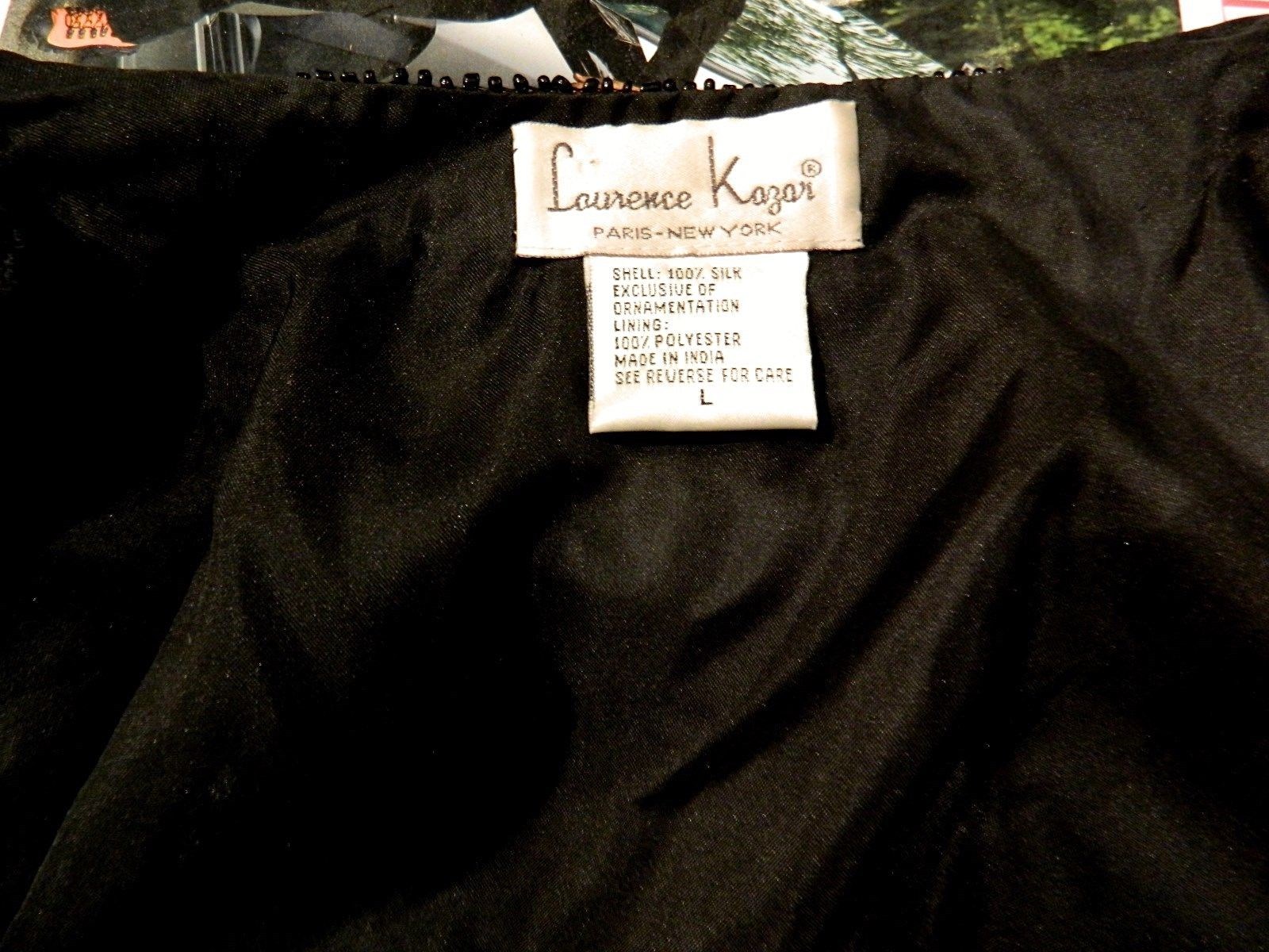 LAURENCE KAZAR BEADED SEQUINED JACKET BLACK SZ L VINTAGE 7 HOOK CLOSURE