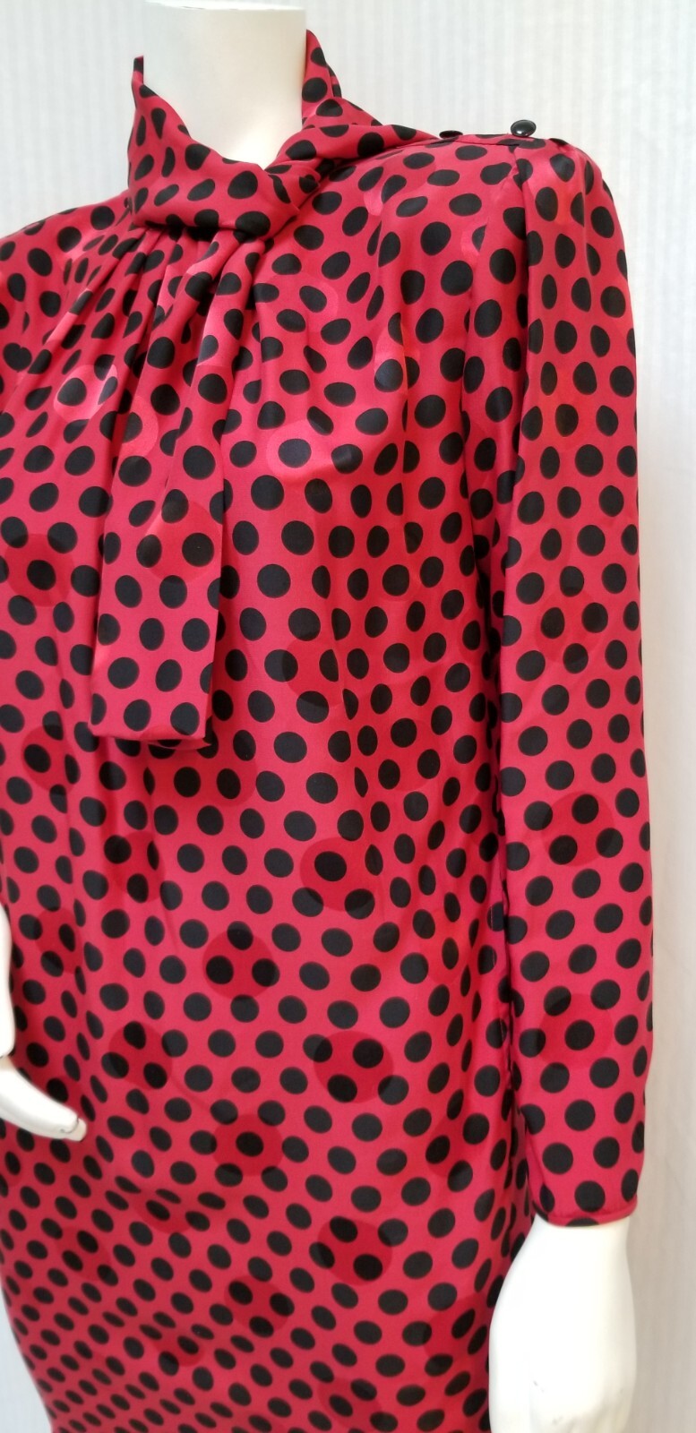 Vintage 1980&rsquo;s Emanuel Ungaro Red Black Polka Dot Silk Dress – Size S/M