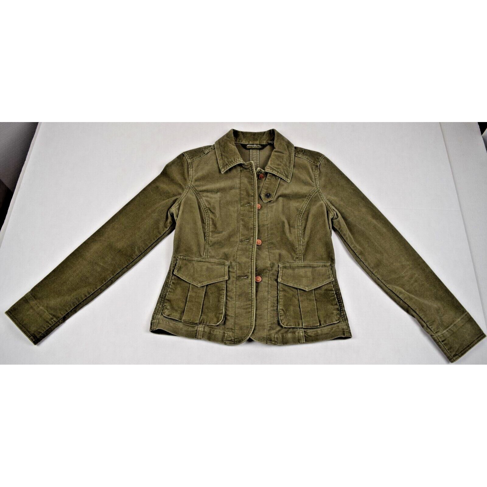 Vintage Eddie Bauer Jacket Size S/M 90s Forest Green Soft Corduroy Bronze Button