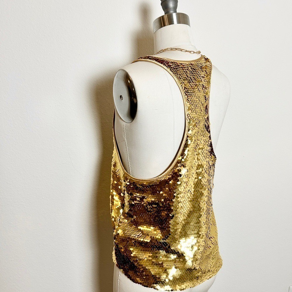 NWT Retrofete Mandy Gold Sequin Racerback Blouse Size XS Designer Luxury