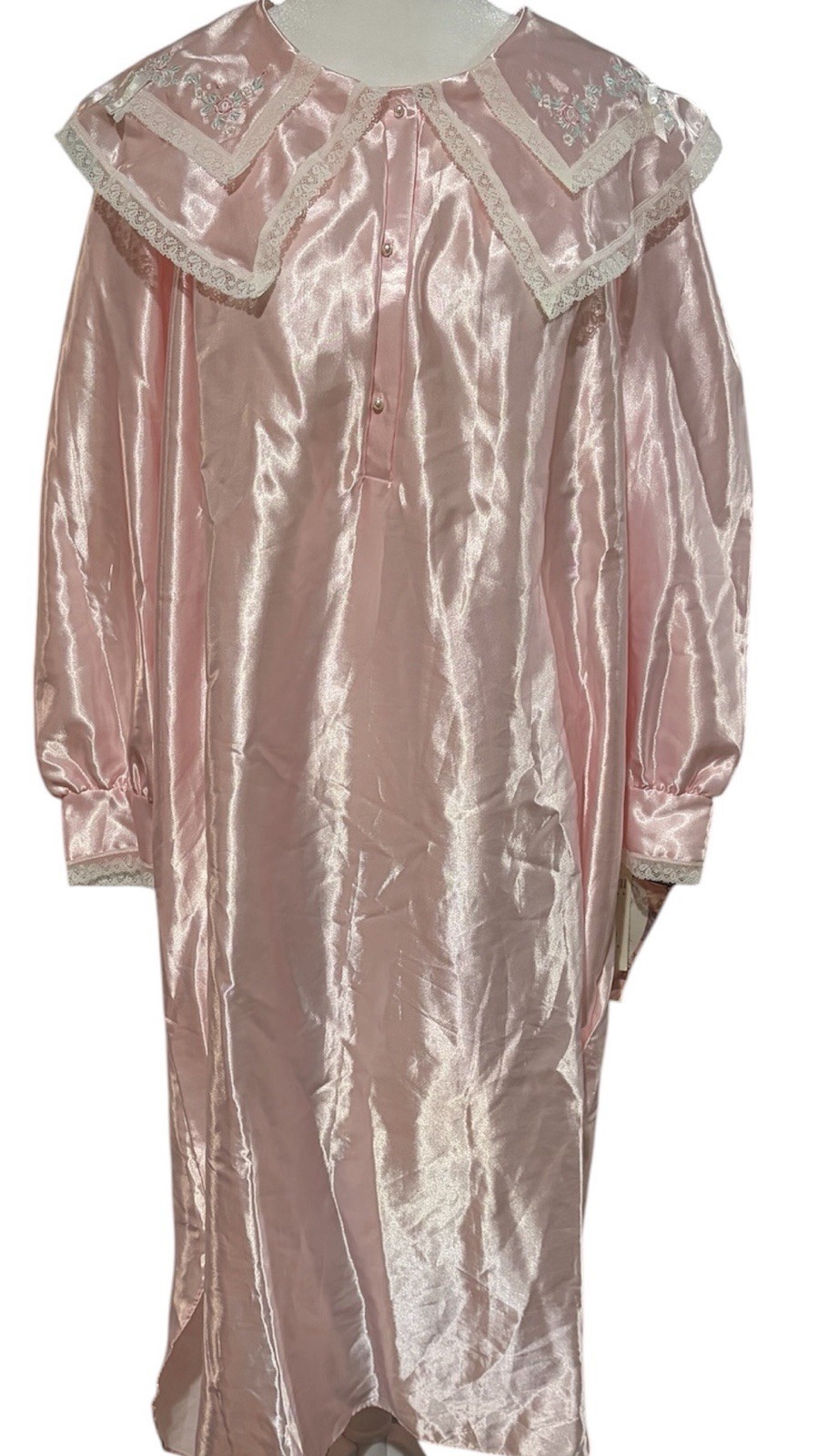 Vintage Barbizon Pink Satin Nightgown Floral Embroidery Lace Medium NWT