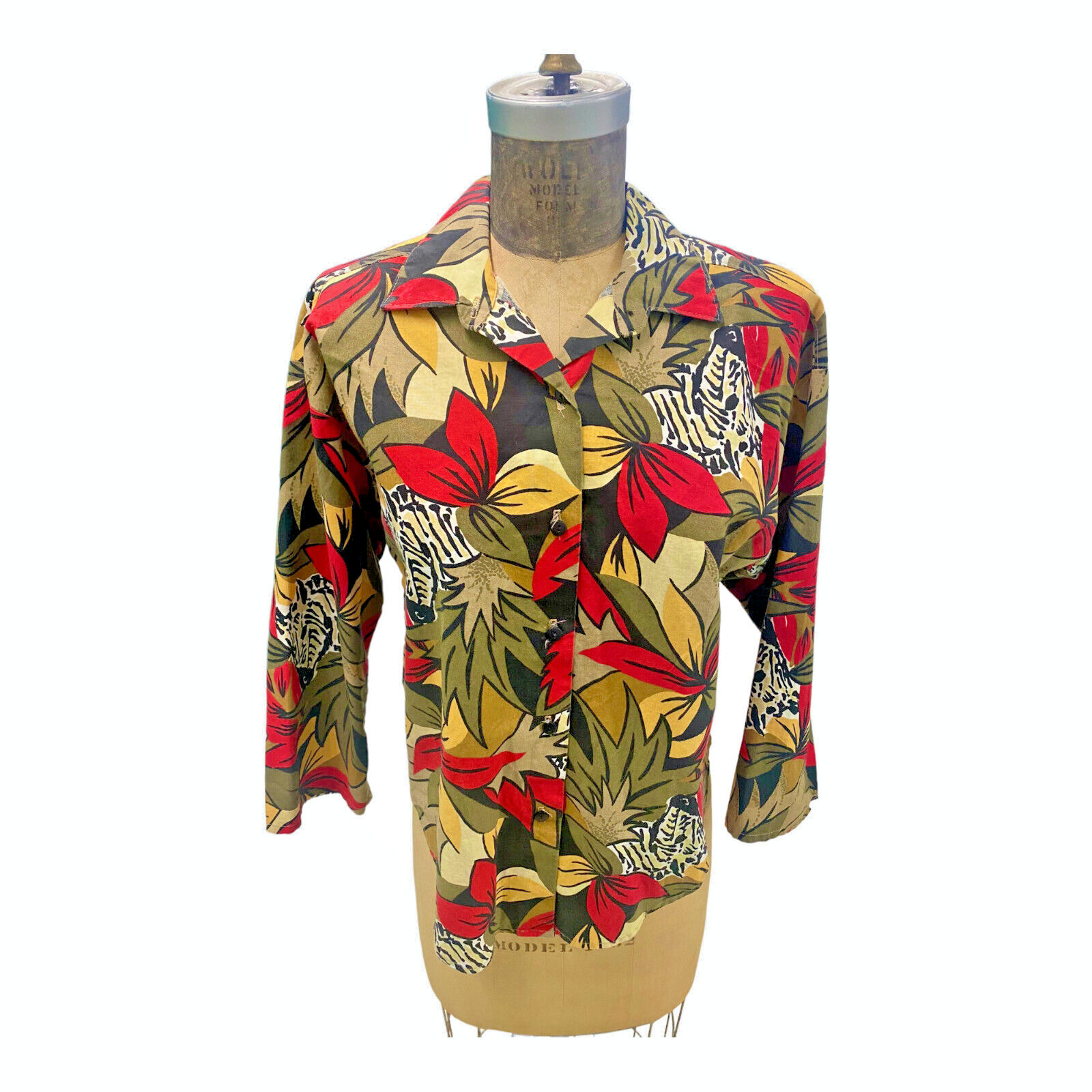 Vintage 80s Byer California Bright Floral Print Cotton Shirt Med Made In USA