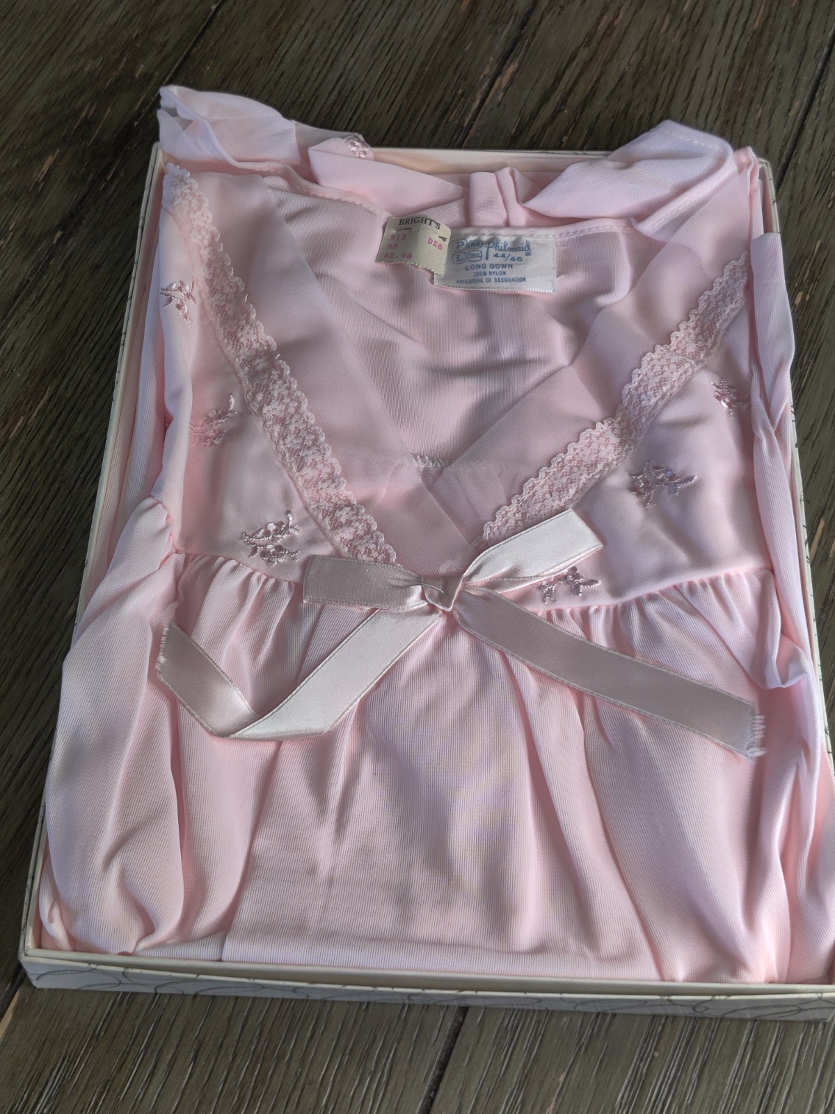 RARE NOS 1960&rsquo;s Philmaid Long Nightgown Pink Floral Lace Nylon Sz 44 46 Bright&rsquo;s