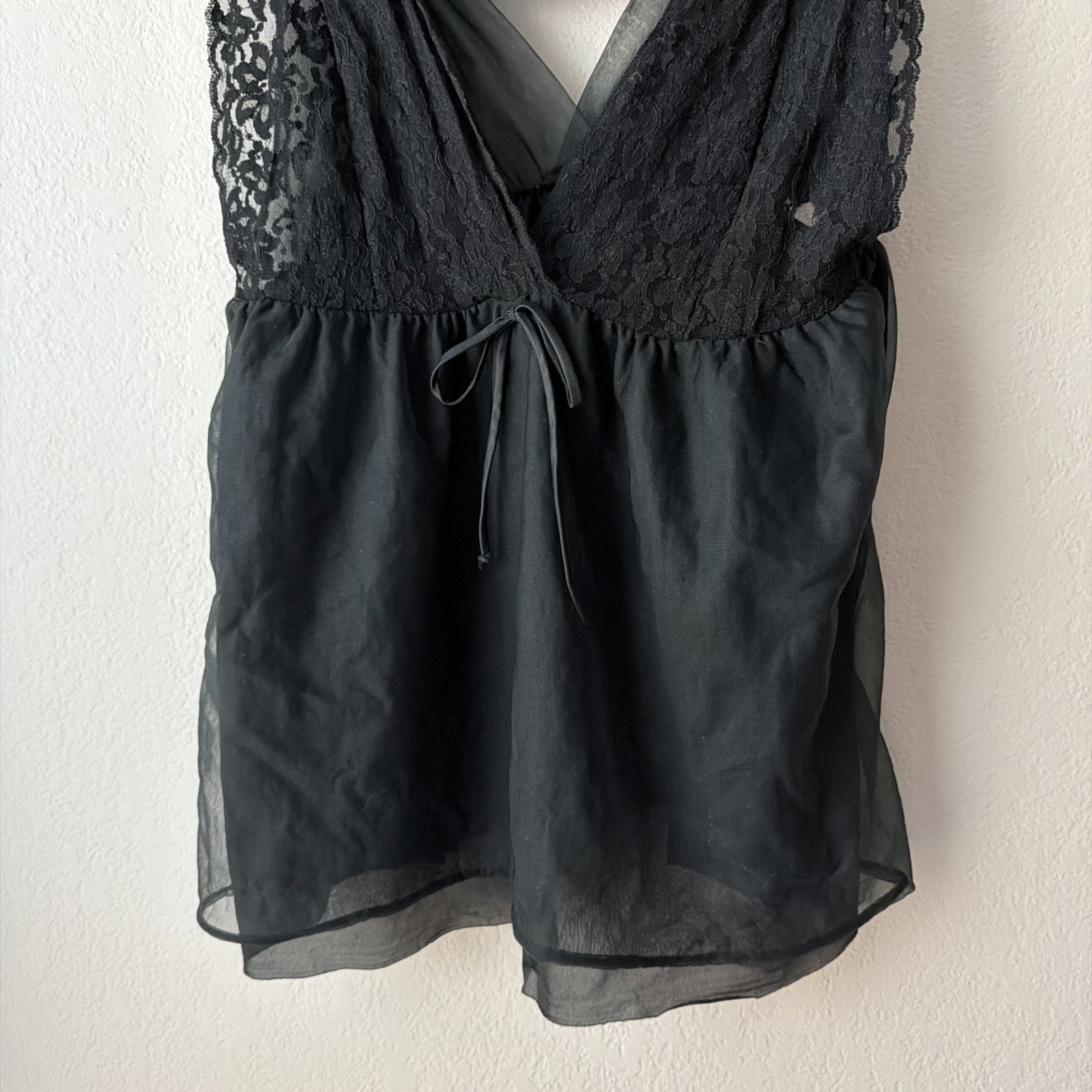 Vintage Gaymode black Nylon Lace Bust Baby Doll Nighty Lingerie M
