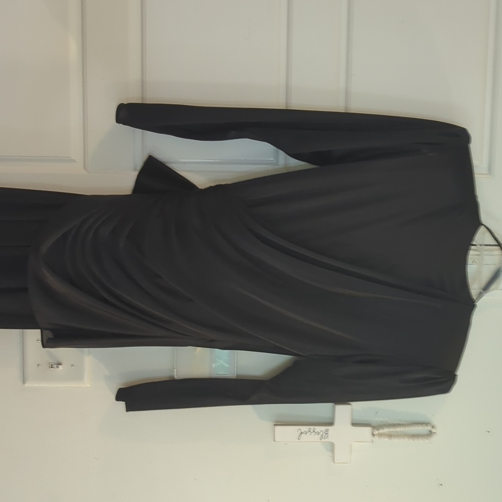 Abby Kent Black Ruched Long Sleeve Pantsuit Sequin Beaded Accent Size 9-10