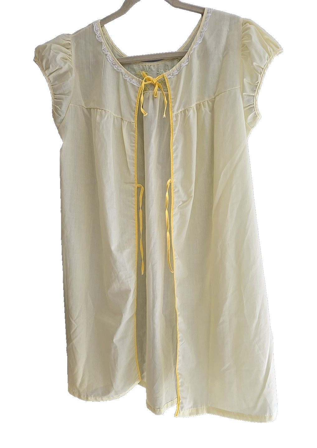 Vintage Dixie Belle Yellow Embroidered Floral Robe Nightgown Womans Size Medium