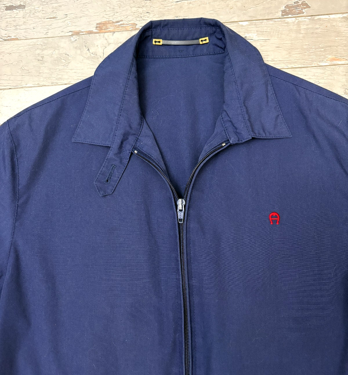 VTG Etienne Aigner Jacket Harrington Bomber Blouson Woman Size 12 Navy CROPPED