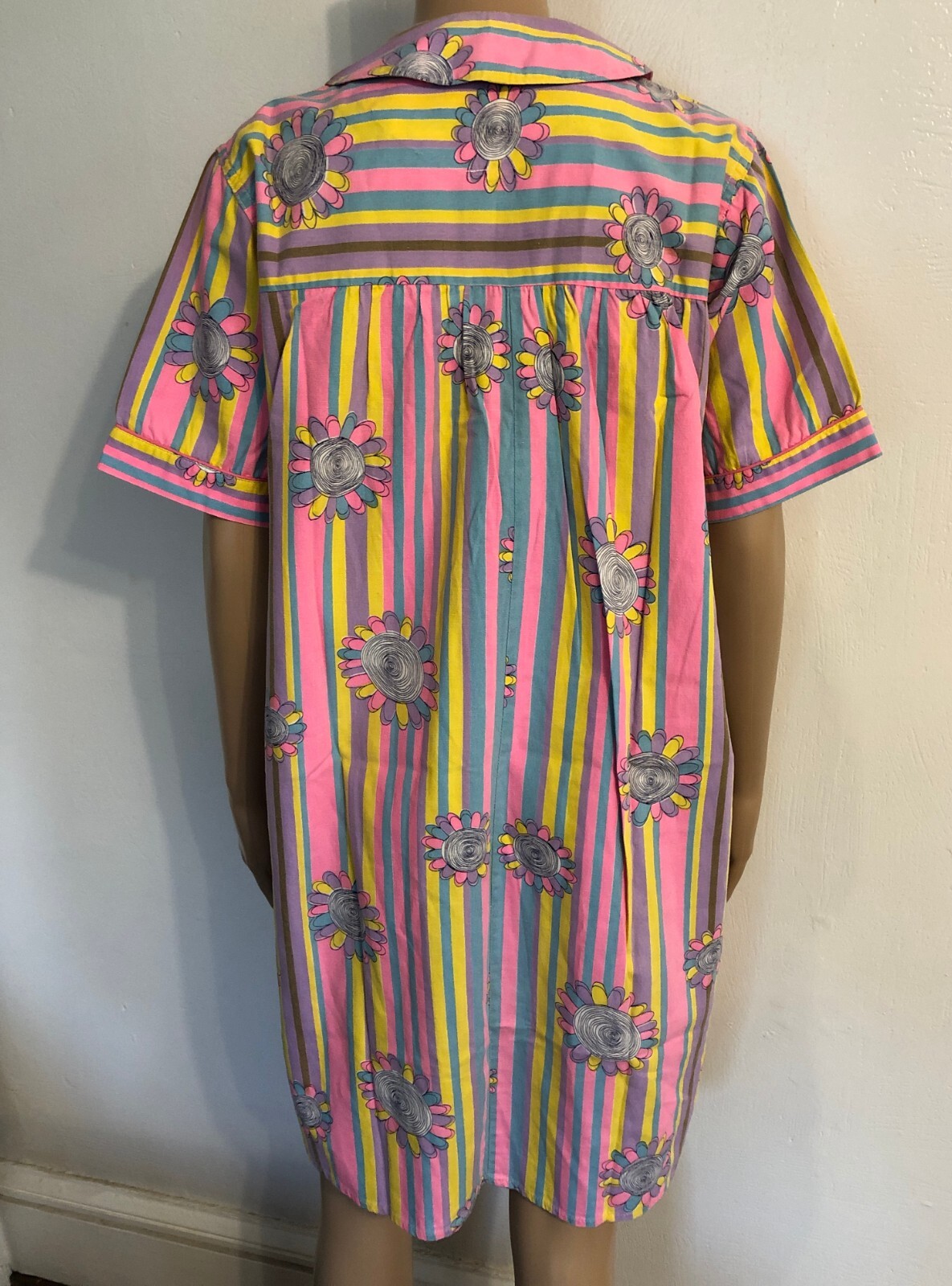 vtg 60s Psychedelic flower power Hippie Caftan Dress house coat Sz M