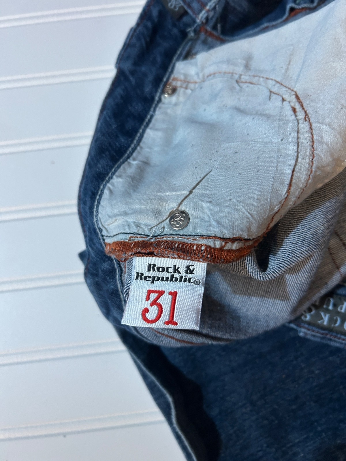 VINTAGE ROCK & Republic « Isaac » BOOT CUT JEANS Skull Orange blue s 31