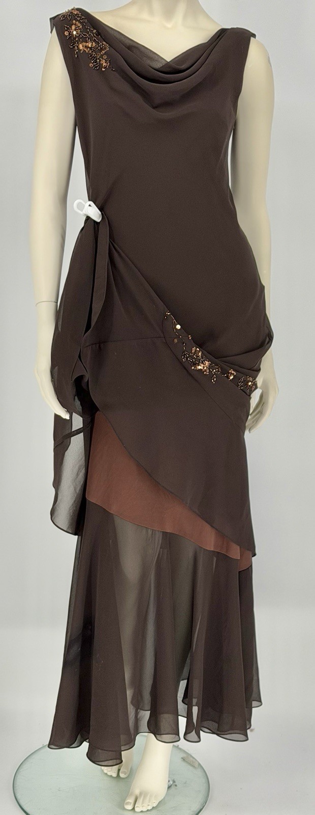 XSCAPE by Joanne Chen Vintage Evening Dress Chocolate Brown w/Copper Sequins Sz8