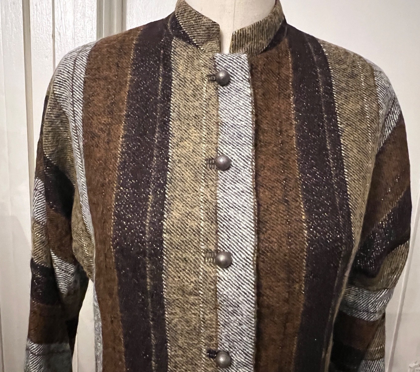 Vintage Ruth Matthews Design Tweed Wool Skirt Suit Black Brown Tan Grey Size 10