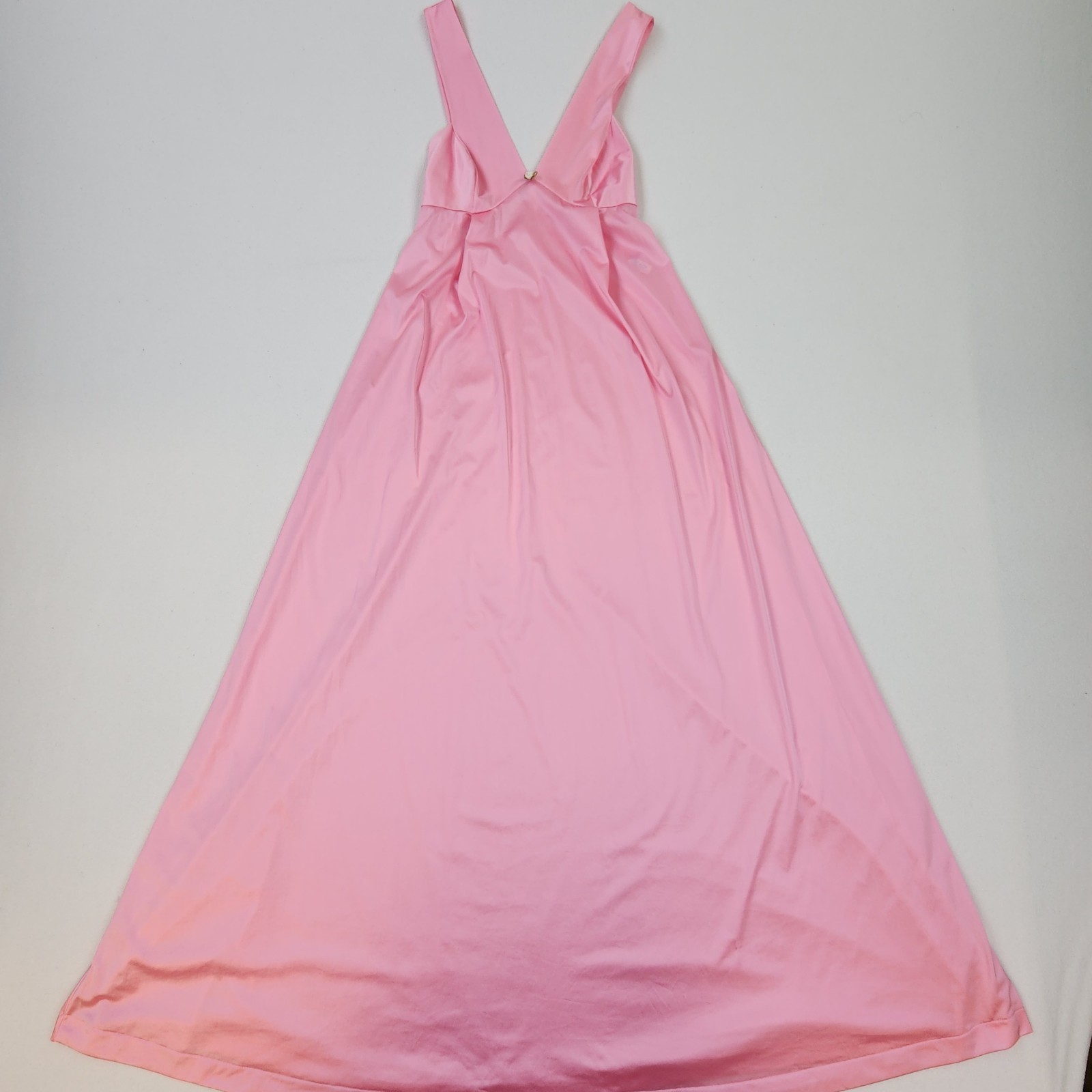 Vtg VASSARETTE Hot Coral Pink Peignior Maxi Gown Nightgown Art Deco Sz Petite