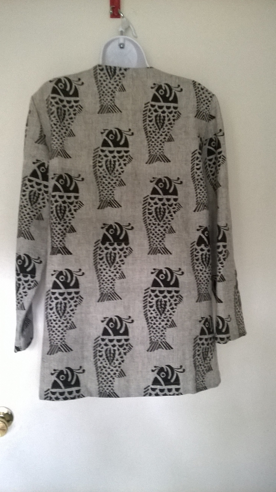 Nepal Cheppu Jacket Size Med Fish Print Made In Nepal Wood Resin buttons 1980s