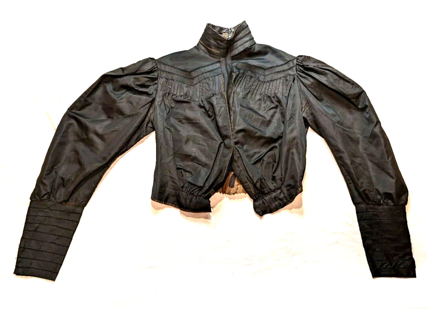AUTHENTIC! Late 1800s Black Silk Taffeta Bodice VICTORIAN Antique Balloon Sleeve
