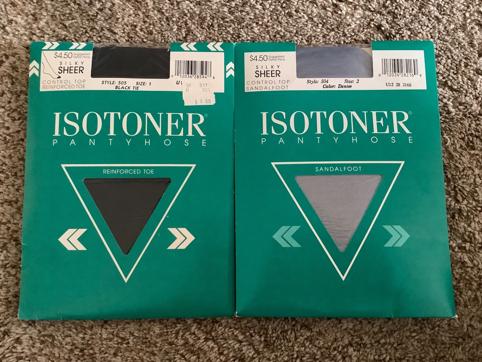 Lot of 2 Isotoner PANTYHOSE Control Top SIZE 1 Black Tie SIZE 2 Denim NEW