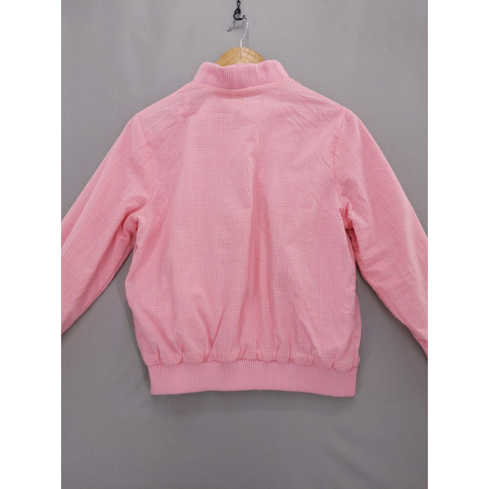 vtg 80s Reversable Celebration Bomber Jacket Womens M Pink Gingham Zip Up