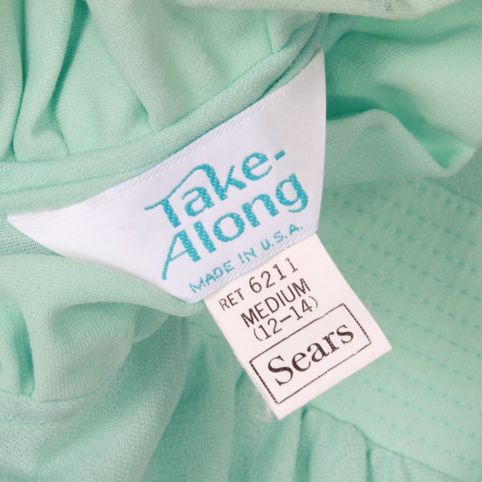 Take- Along Sears Robe Nightgown Mint Green Long Sleeve Snap Button Medium 12-14