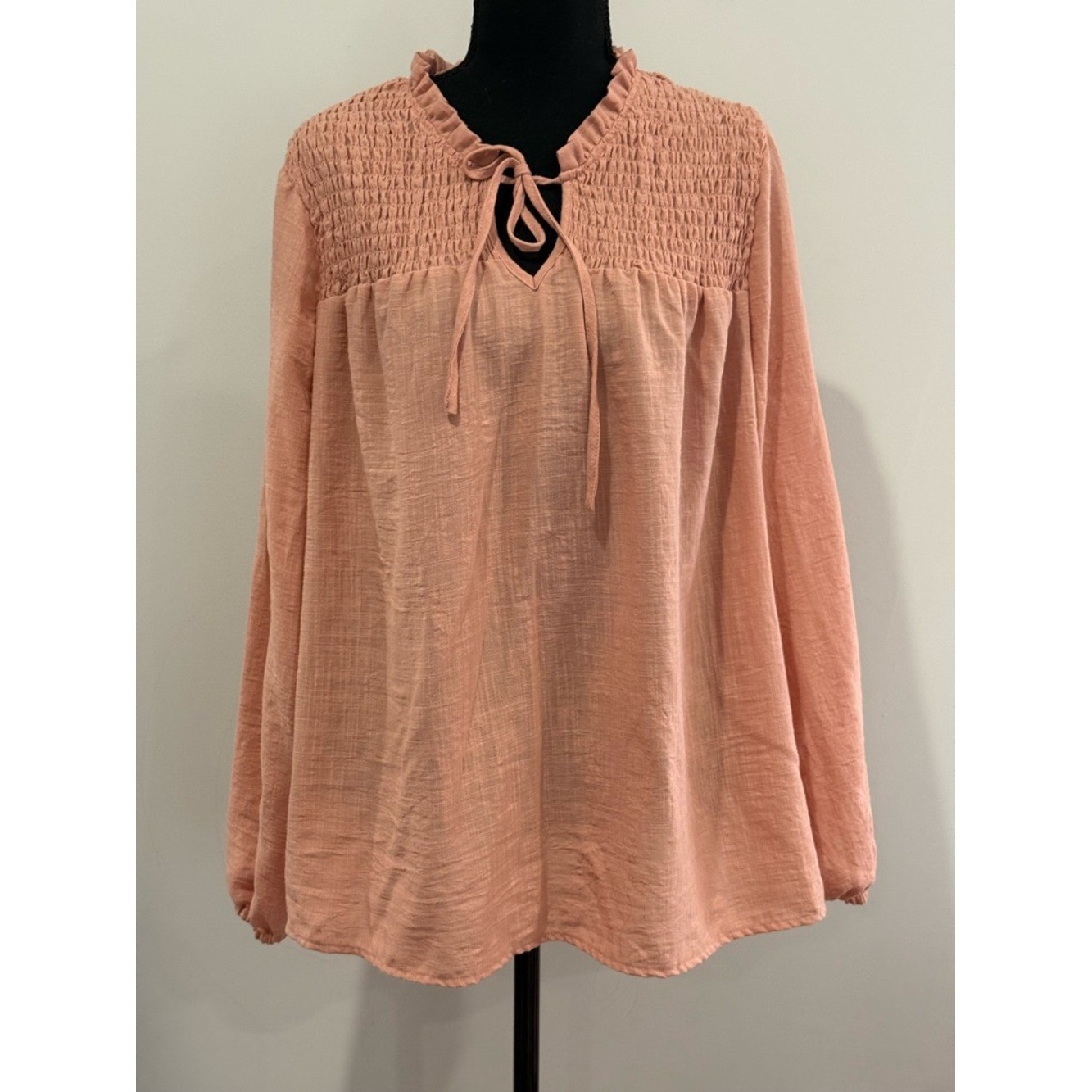 Como Vintage 3X Smocked Yoke Tie-Neck Blouse – Dusty Rose 816