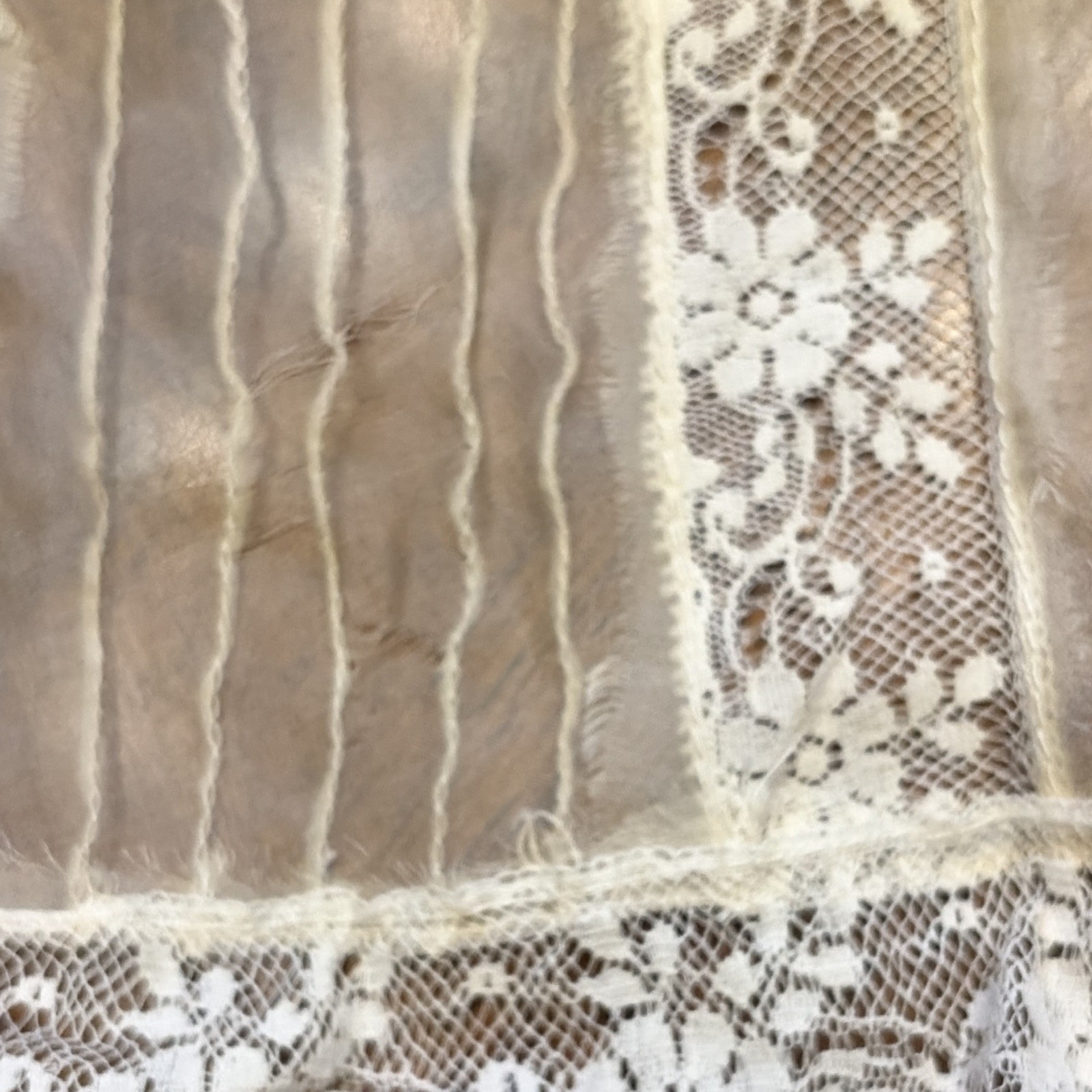 Vintage Silk Sheer Lace Petticoat Slip Skirt Layered Lace Trim Ivory/Material