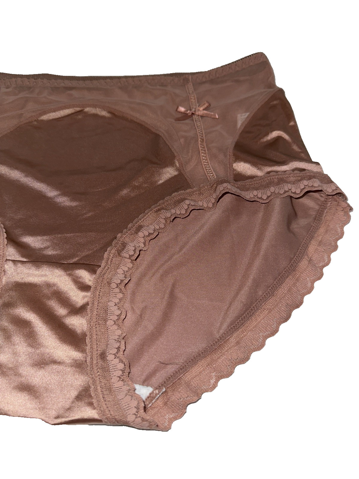 ~Shiny Large Rose Champaign Nylon Lace Blended Panties W/Bows Cotton Gusset New