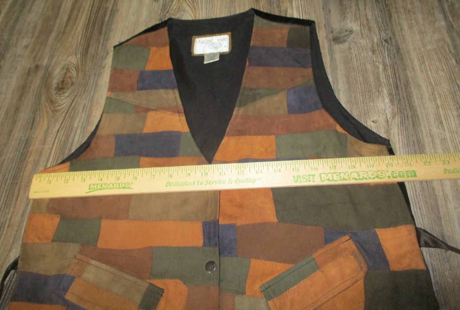 Union Khaki Vintage Suede Leather Patchwork Vest size Large Fairy Grunge 80s 90s