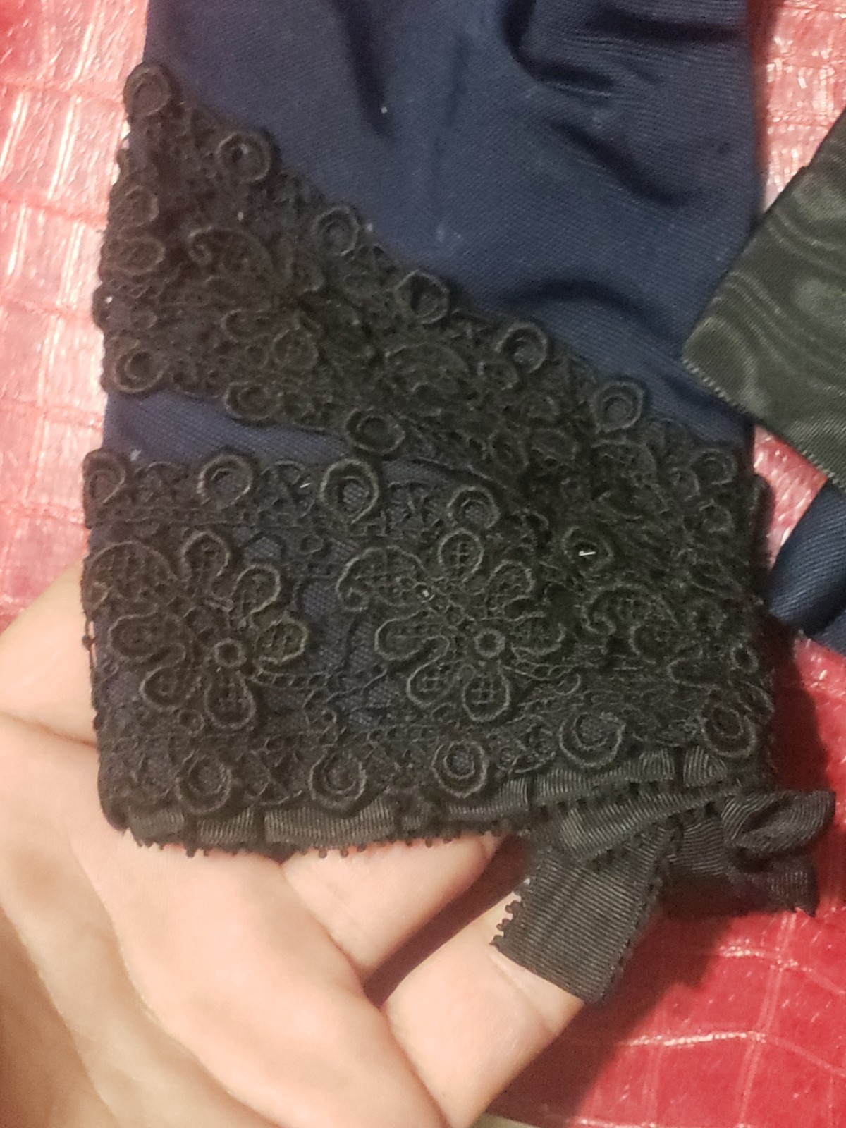 Authentic Antique 1870&rsquo;s Victorian Blue w Black Lace Jacket Bodice Boned Small