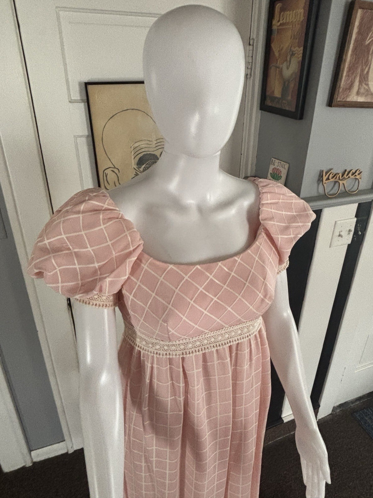 VTG Cottagecore Edward Dress LORRIE DEB Union USA Made Empire Waist Size 9 Pink