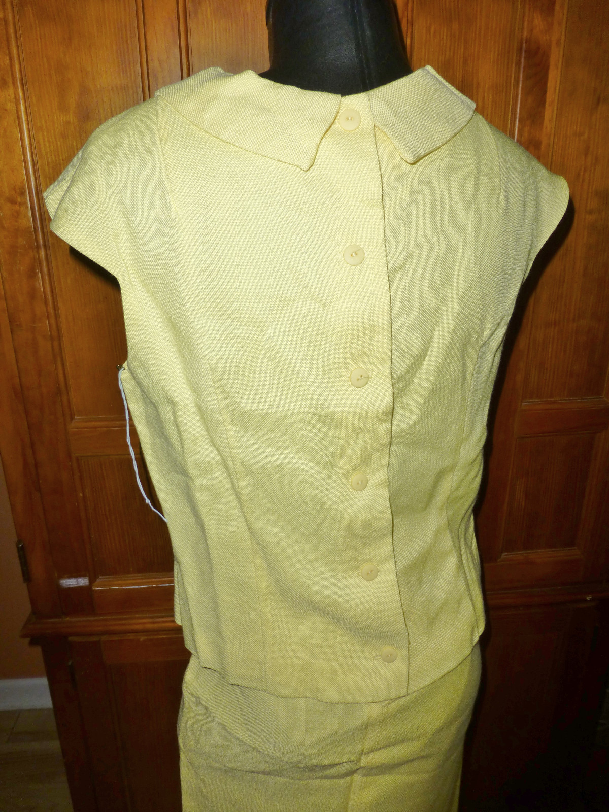 NOS Vtg 60s ROSECREST MOD Linen Yellow 2pc DRESS Pencil SKIRT Blouse Top SET