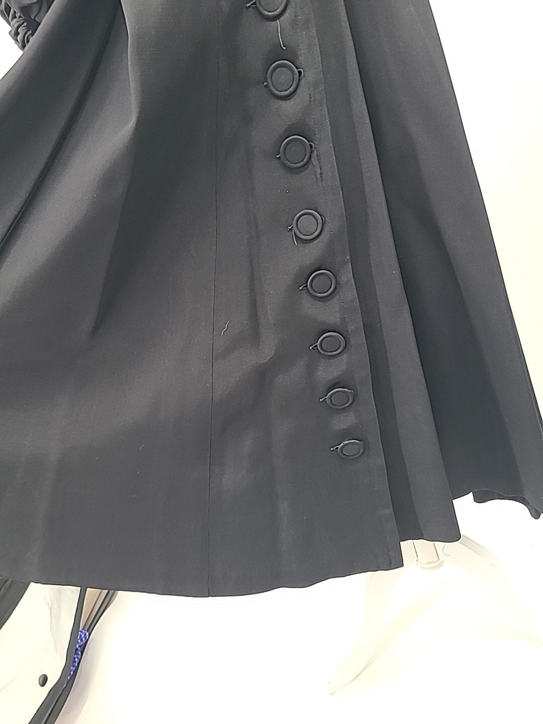 Rare VTG 1930s 40s Button Down Dress, Black With Bubble Sleeves & Full Skirt, LG