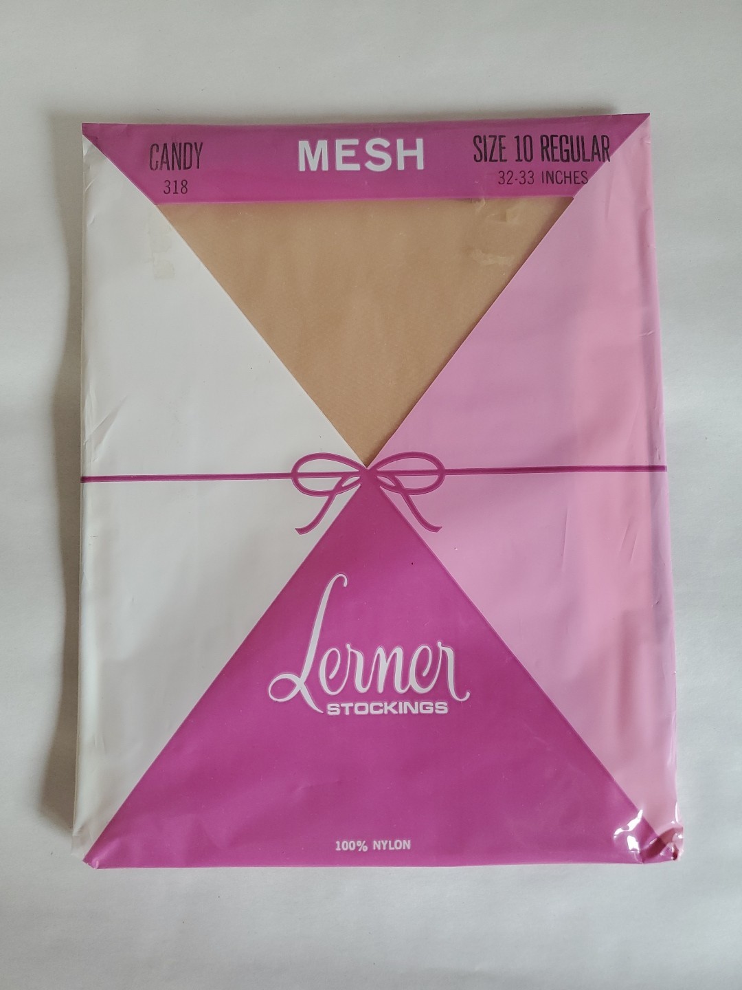 Vintage Mesh Nylon LERNER Stockings Size 10 Regular 32-33 Inches CANDY 318 NOS