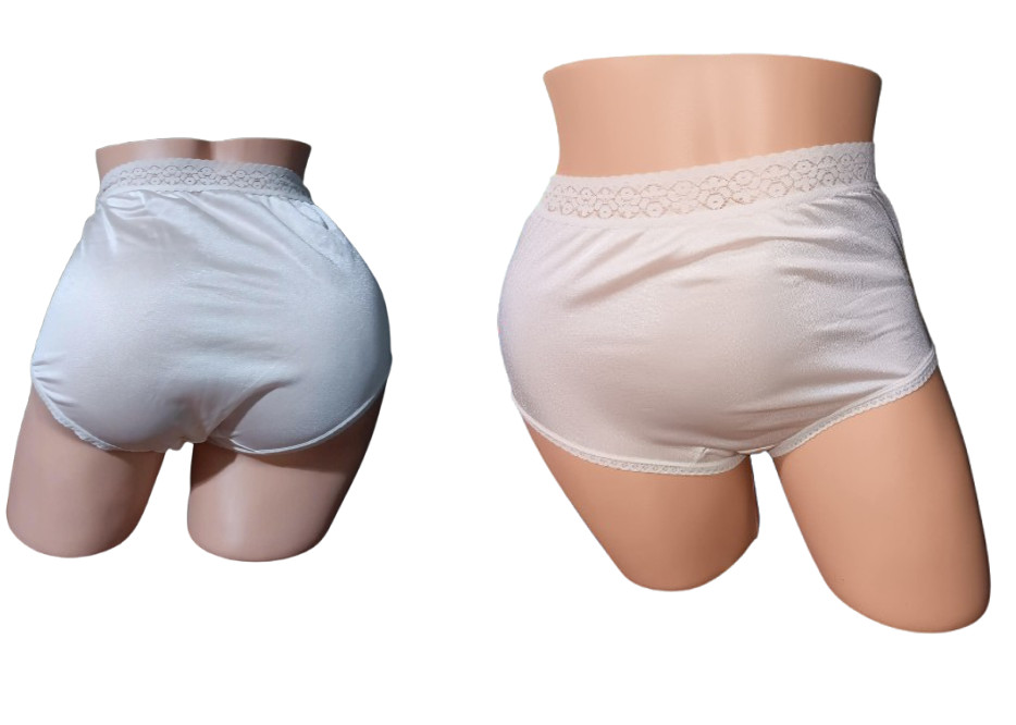 VTG Fruit of the Loom Nylon Panties Sz 6 White High Cut Brief Silky Lace Granny