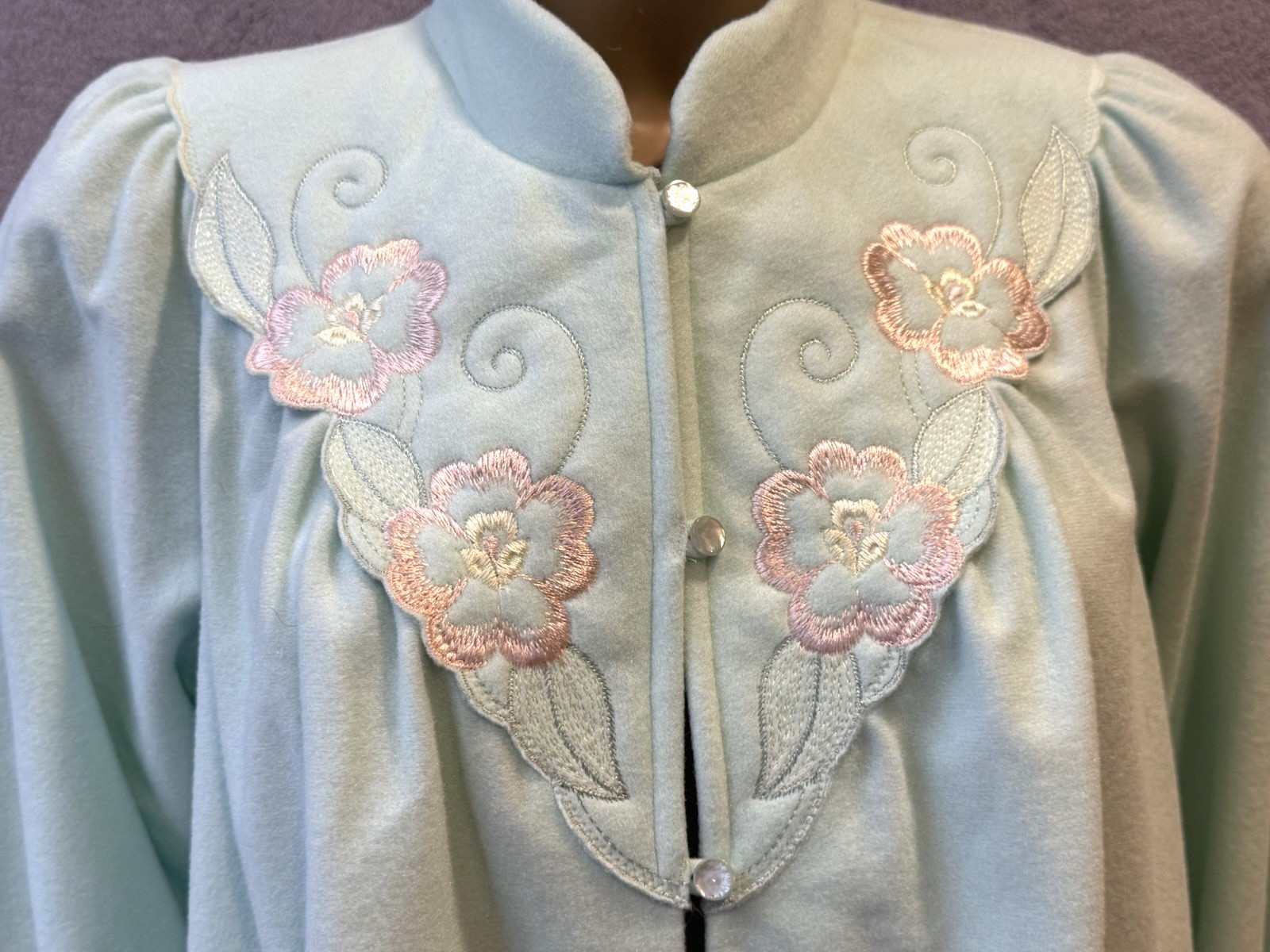 VTG Shadowline Fleece Bed Jacket Robe Embroidery NOS w/Tag 80&rsquo;s Cottagecore S/M