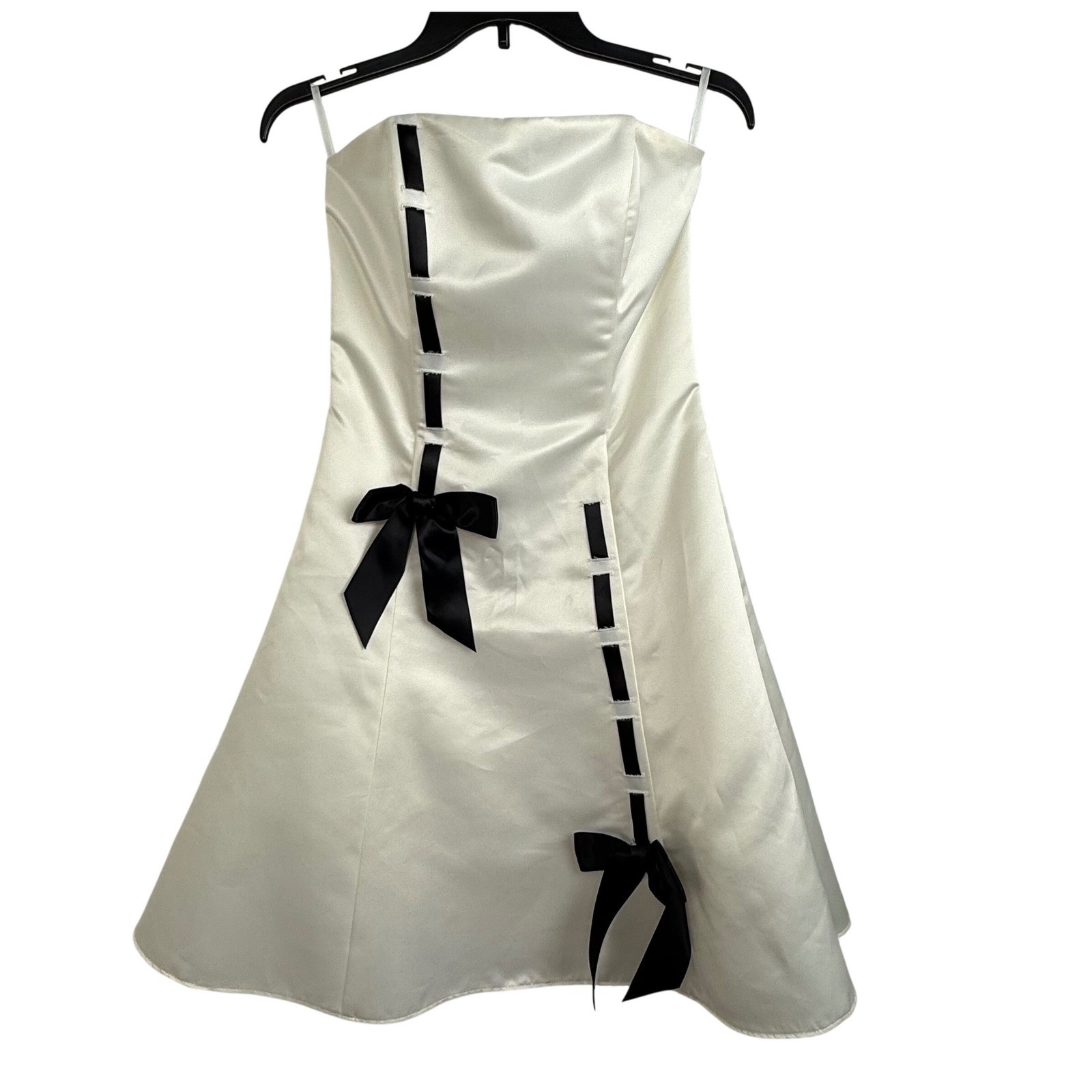 Jessica McClintock Gunne Sax Vintage Strapless Bow Dress Ivory Women 5/6 Y2K
