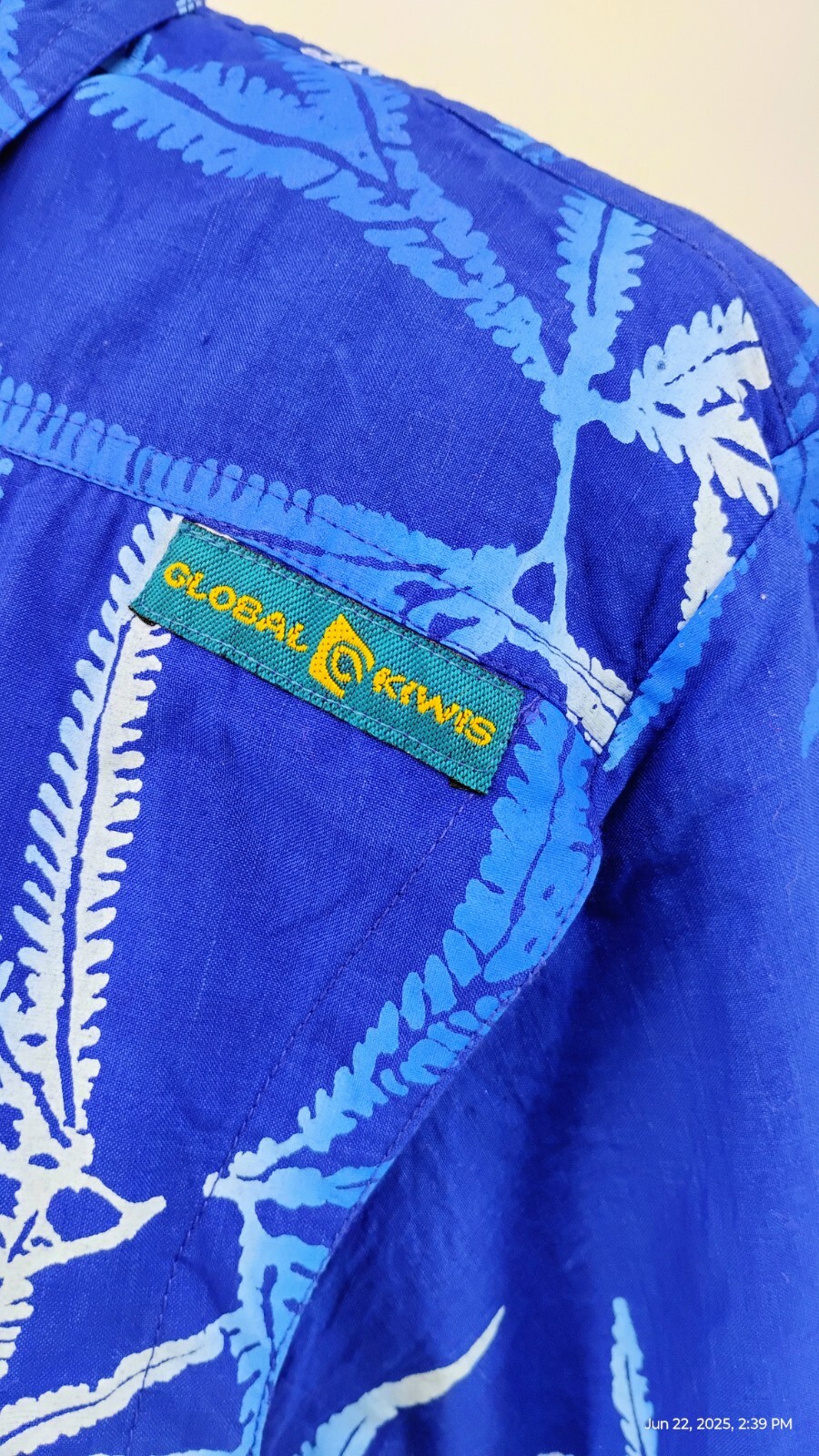 Global Kiwis Dress Vented Button Up Zip Pockets Mesh 100% Cotton Blue Tropical M