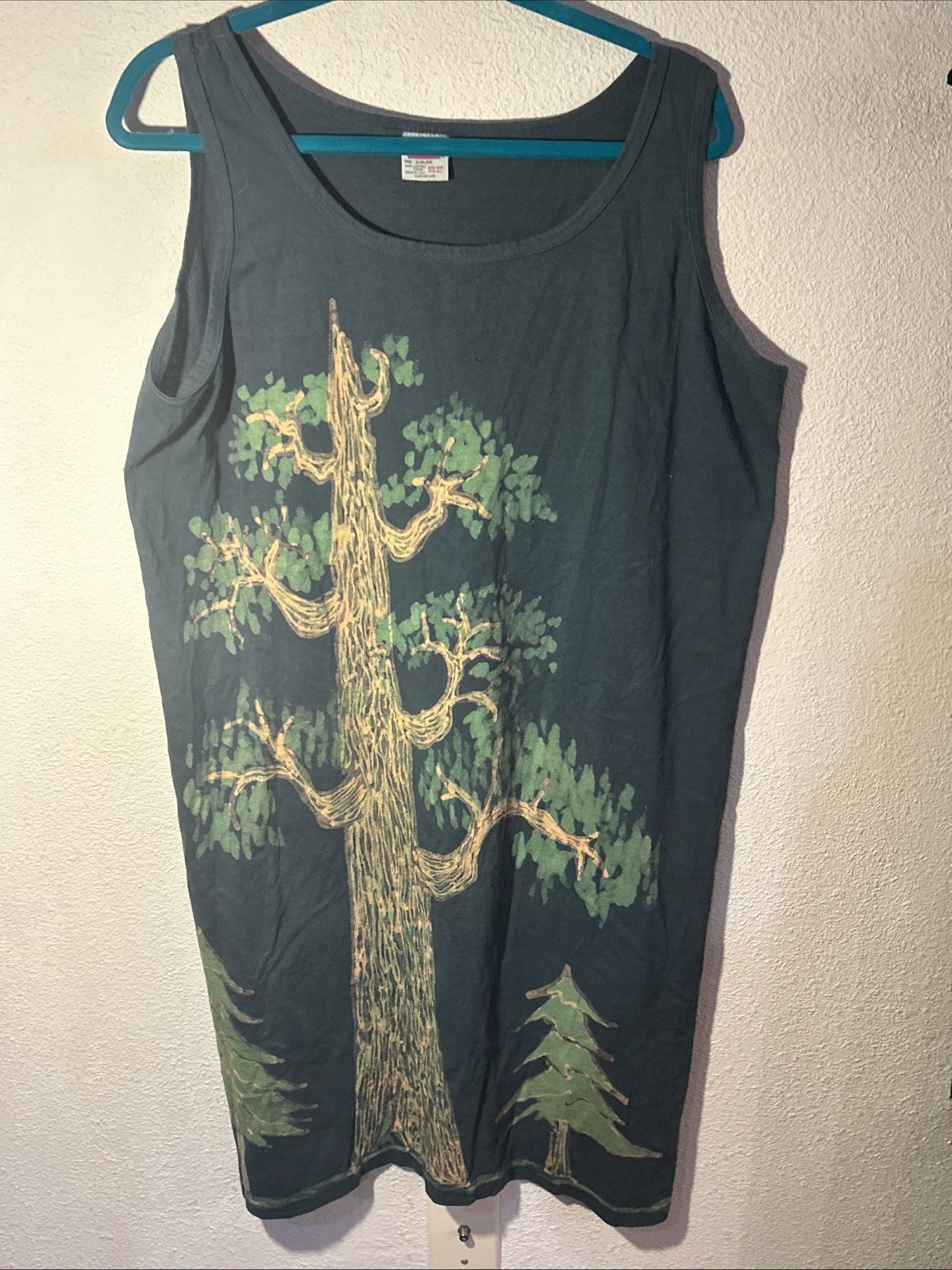 Vintage Batik Green Forest & Moon Tee Tank Dress One Size Fits All