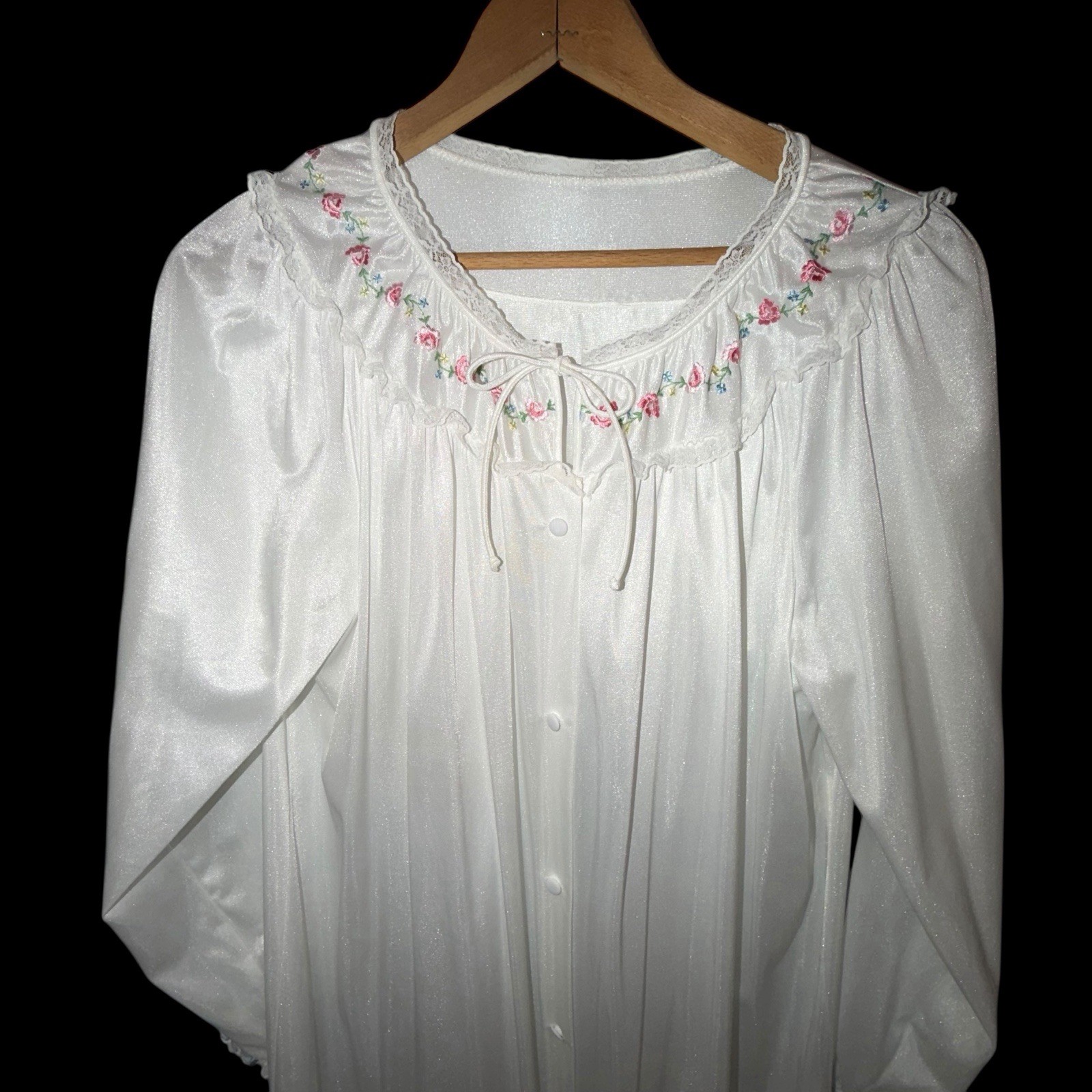 Vtg Sears Grannycore Prairie Nightgown L 38/40 Button Lace Cuff Victorian RARE