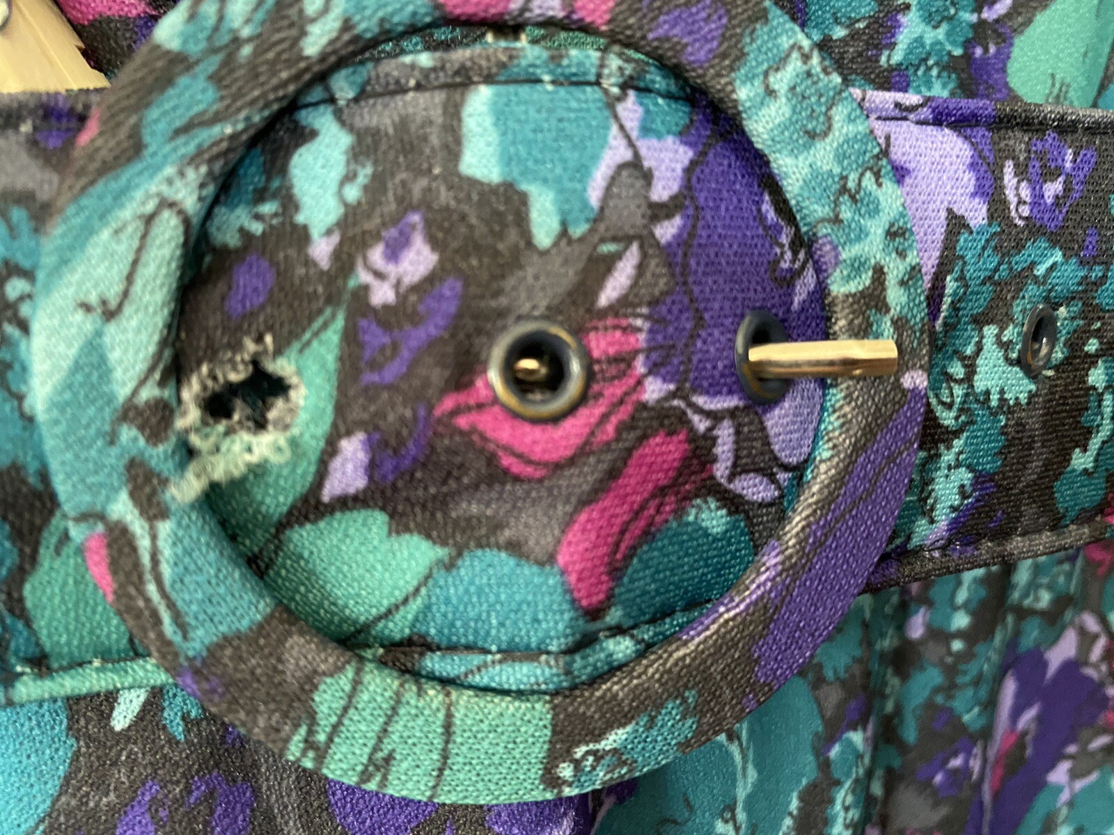 Vtg 80s Items Brand Polyester Belted Dress W/Pockets Sz 12 Floral Purple Teal