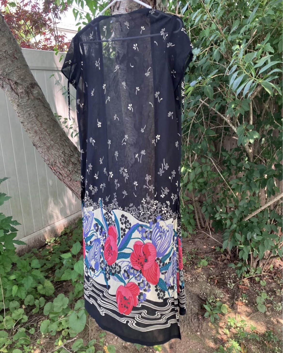 True Vintage 70s Sheer Open Front Robe Midi Dress Cover Up Women’s S