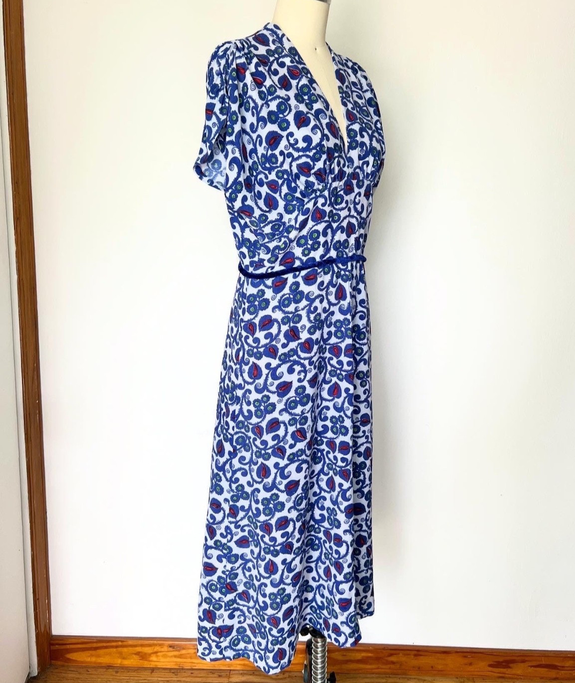 Vintage 1930s Red White Blue Dress Size M