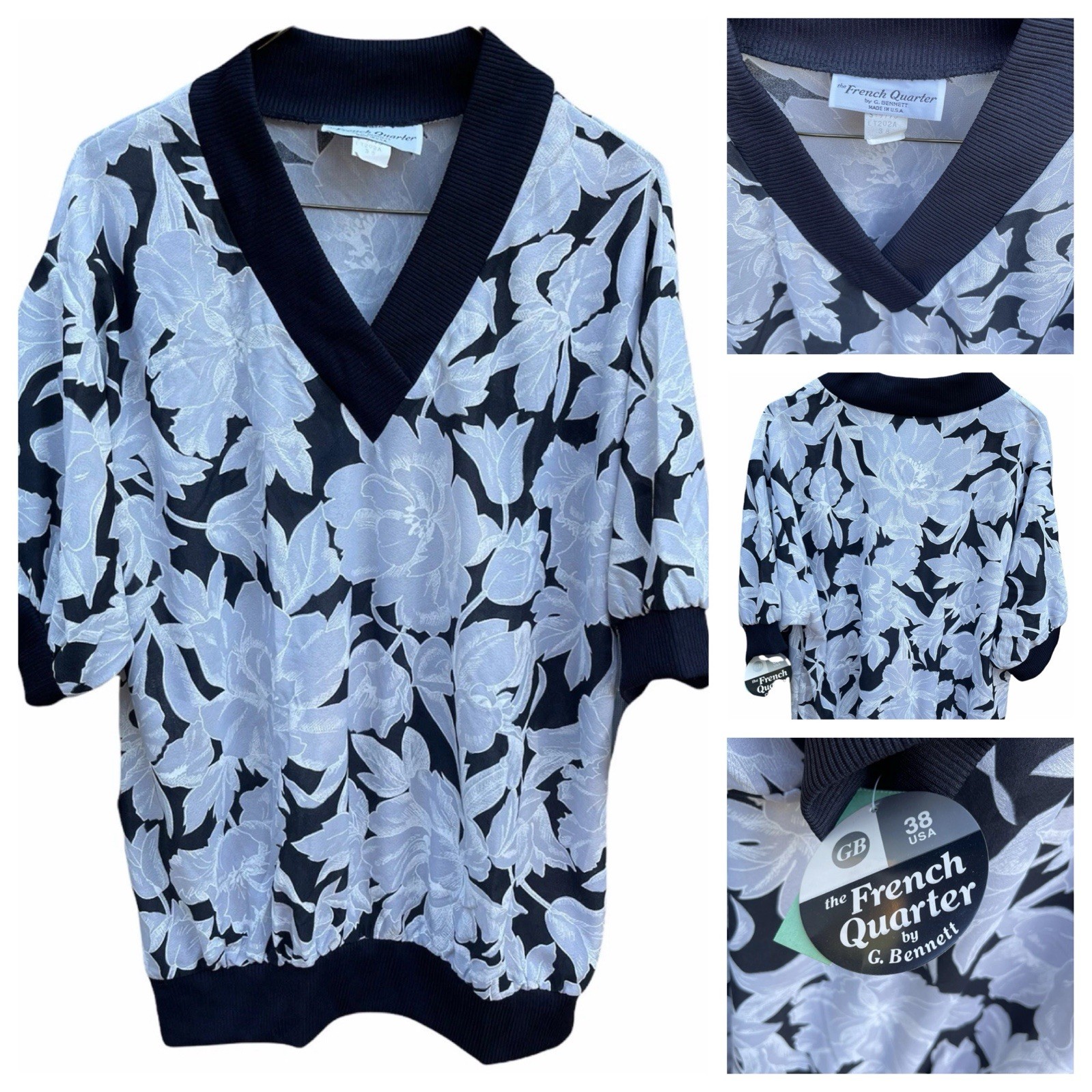 Vintage 80s French Quarter Short Sleeve Polyester Blouse USA Women’s Size 18 NWT