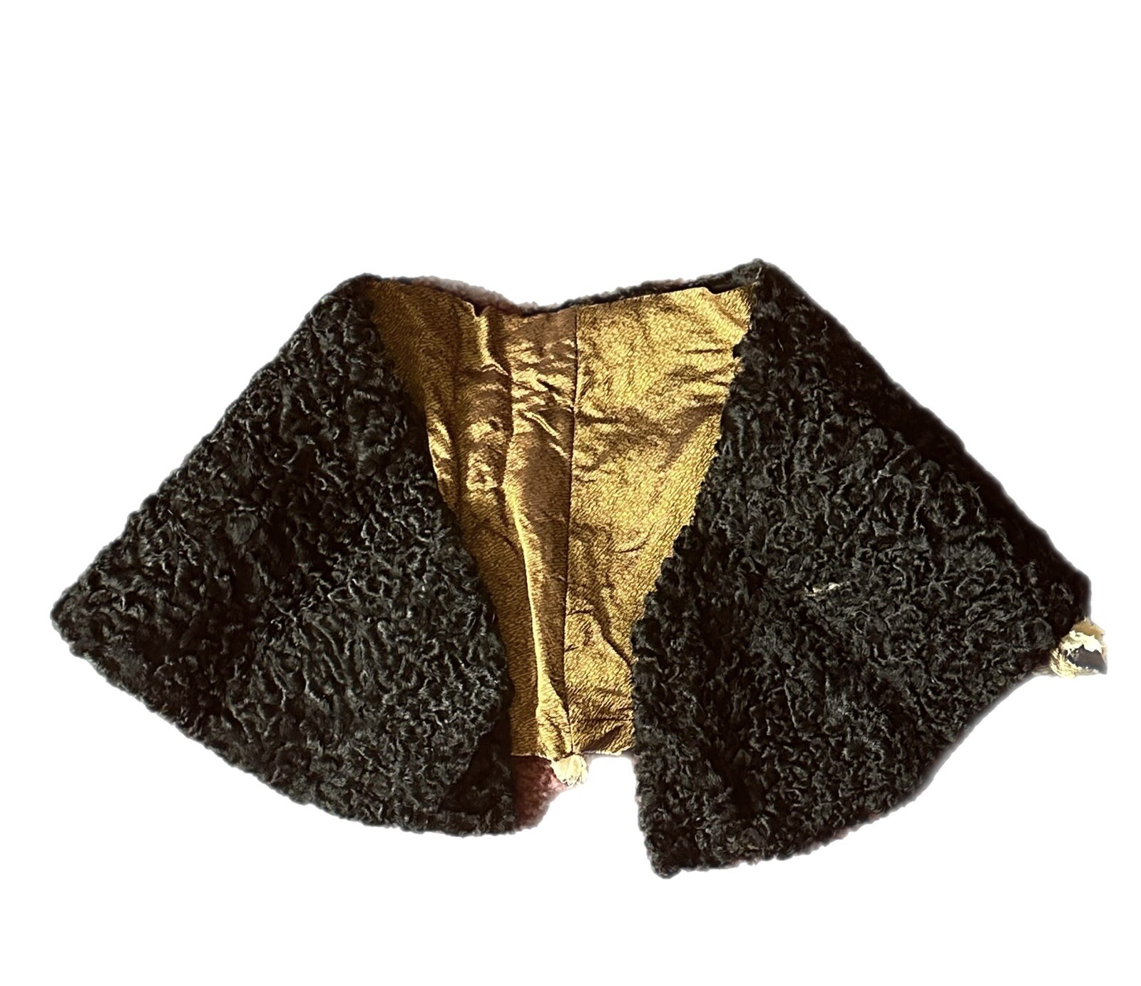 Antique Vtg Fur Collar Stole Wrap Shawl Black Lamb Sheep Wool Curled AS IS READ
