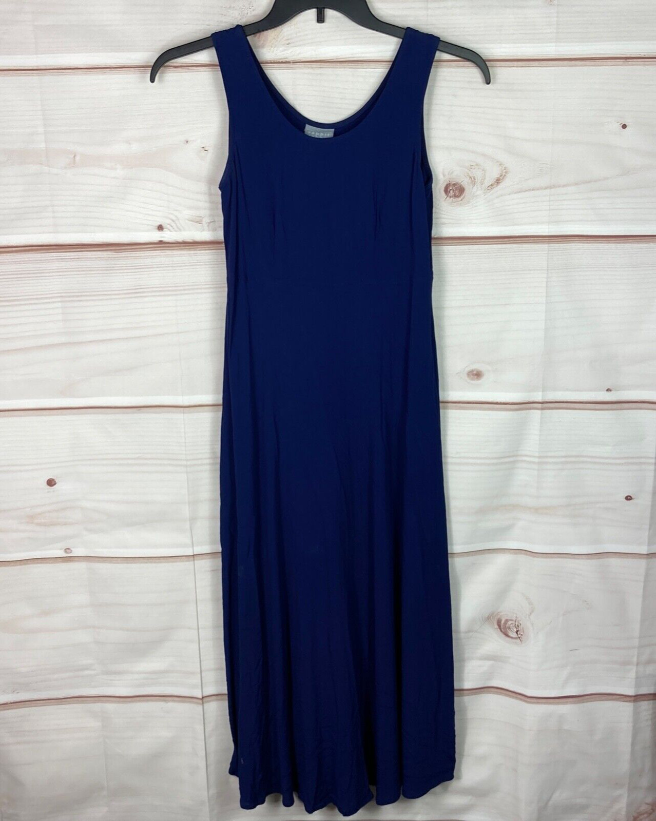 Rabbit Designs Vintage Dress Womens 6 Blue Maxi Tank Scoop Neck Sleeveless Solid