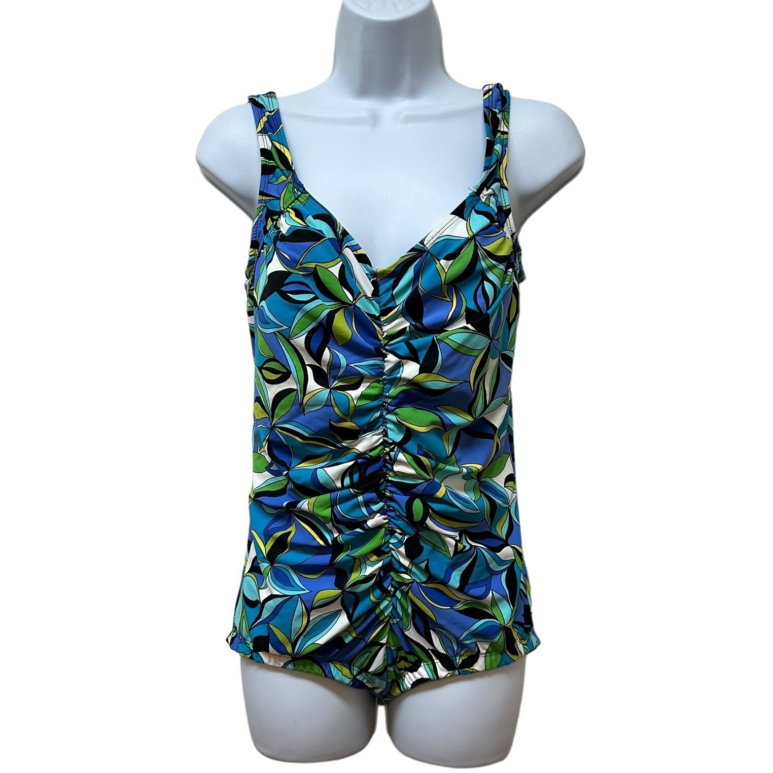 Vintage Riviera One Piece Swimsuit Tropical Floral Ruched Size 18 Made in USA