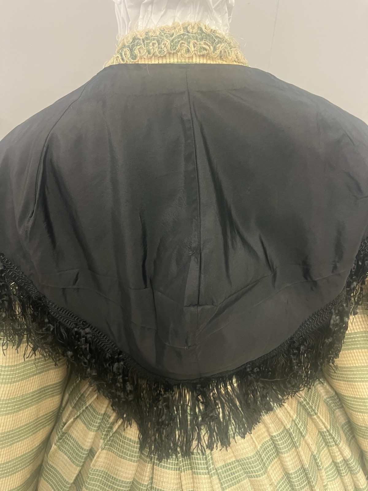 1860’s Black Silk Taffeta And Silk Fringe Cape