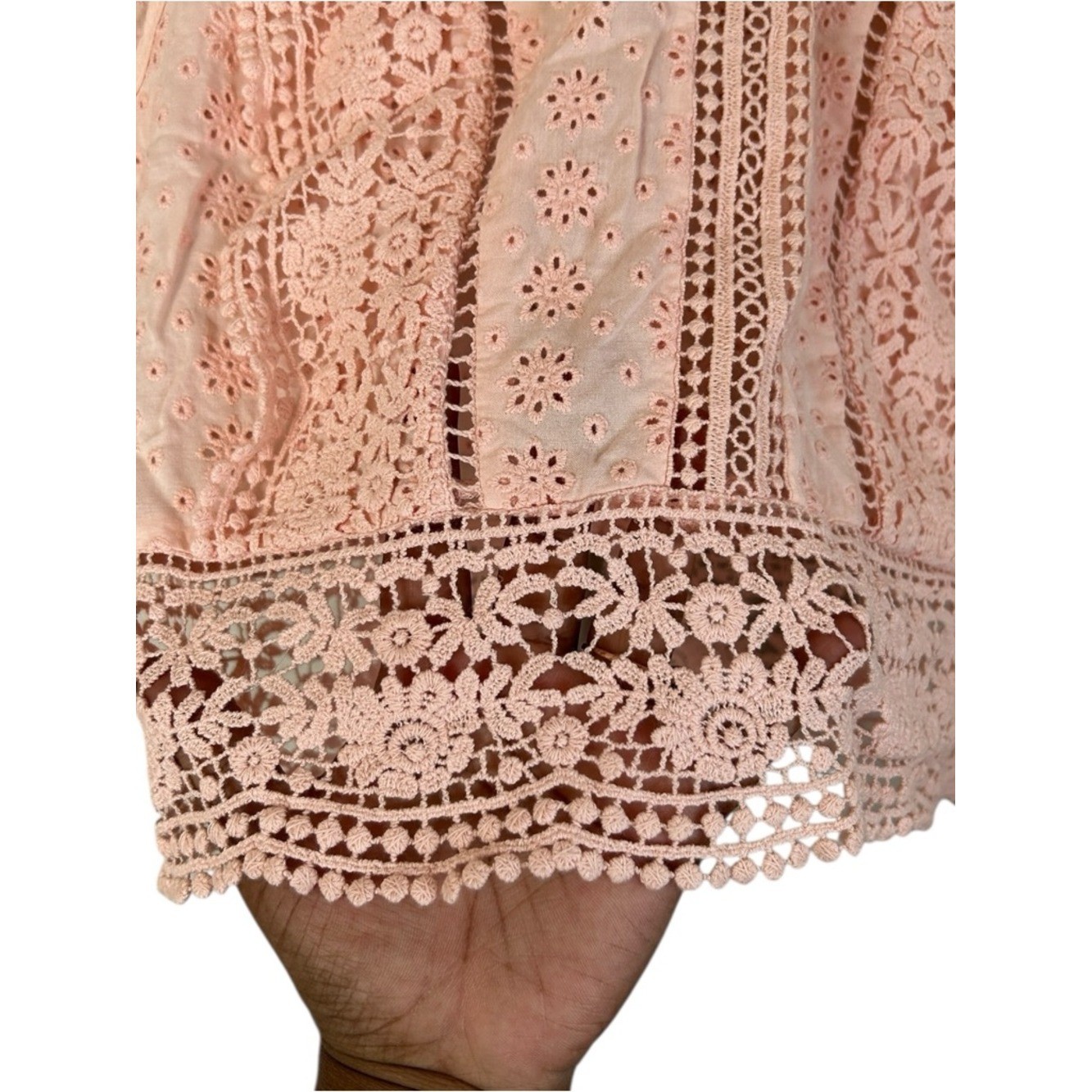 Vintage-Inspired Forever 21 Cotton Embroidered Blouse, Cropped Mock Neck Pink S
