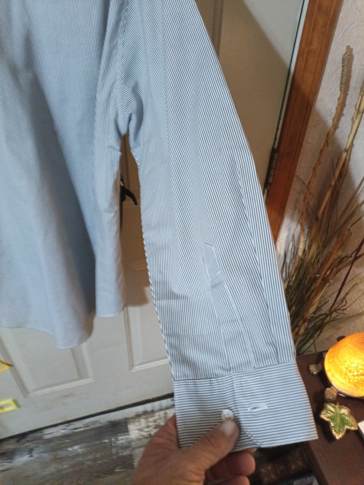 Las olas Womens Button Up S Blue Pin Striped Shirt. Embroidered Cardinals