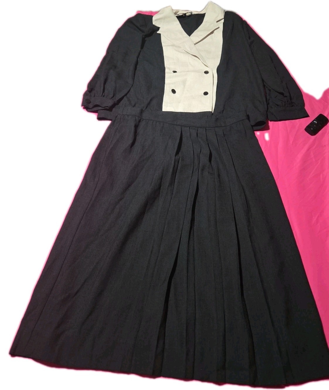 Grace Tone 1990s Vintage Black Double Breasted Large Skirt Set
