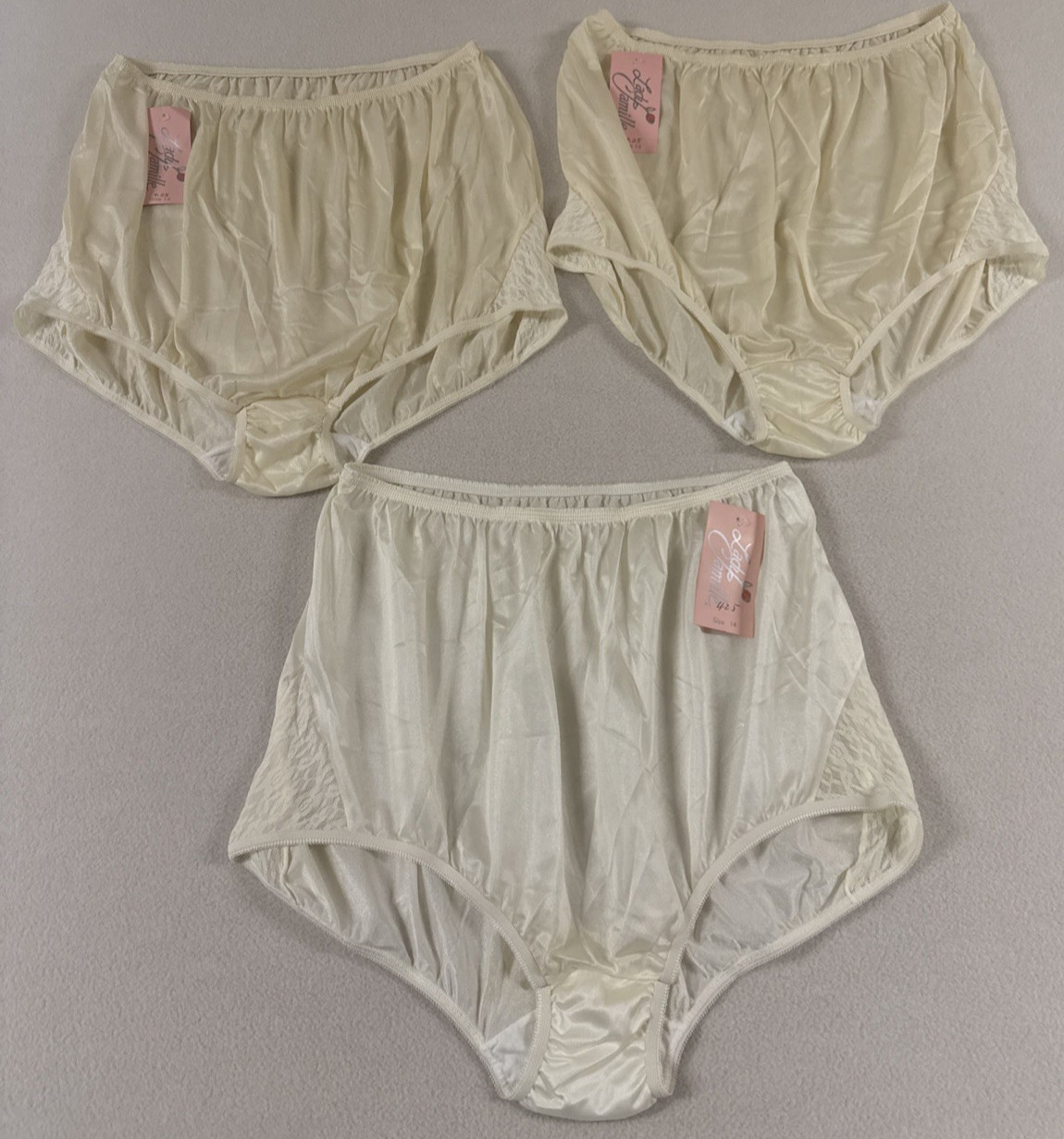 NWT Vintage Lady Camille Full Brief Granny Panties Shiny 100% Nylon Sz14 3 Pair