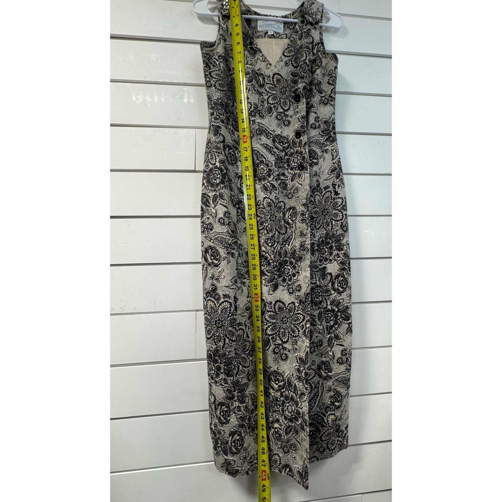 Santa Fe Jim Tremblay Vintage Floral Linen Blend Sheath Dress Black Beige Sz 8